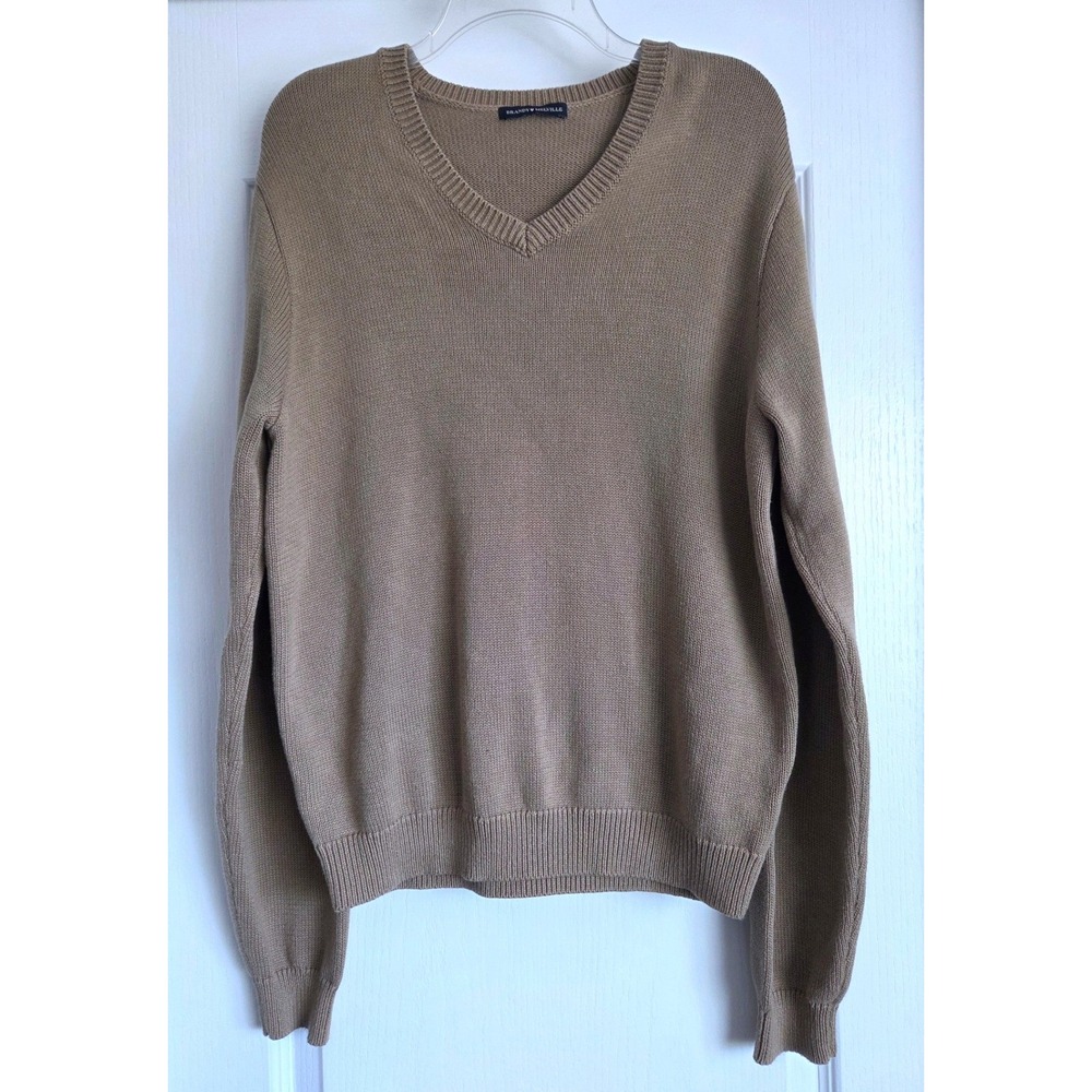 Brandy Melville Tan Brown V-Neck Cotton Blend Knit Sweater Long Sleeve One Size
